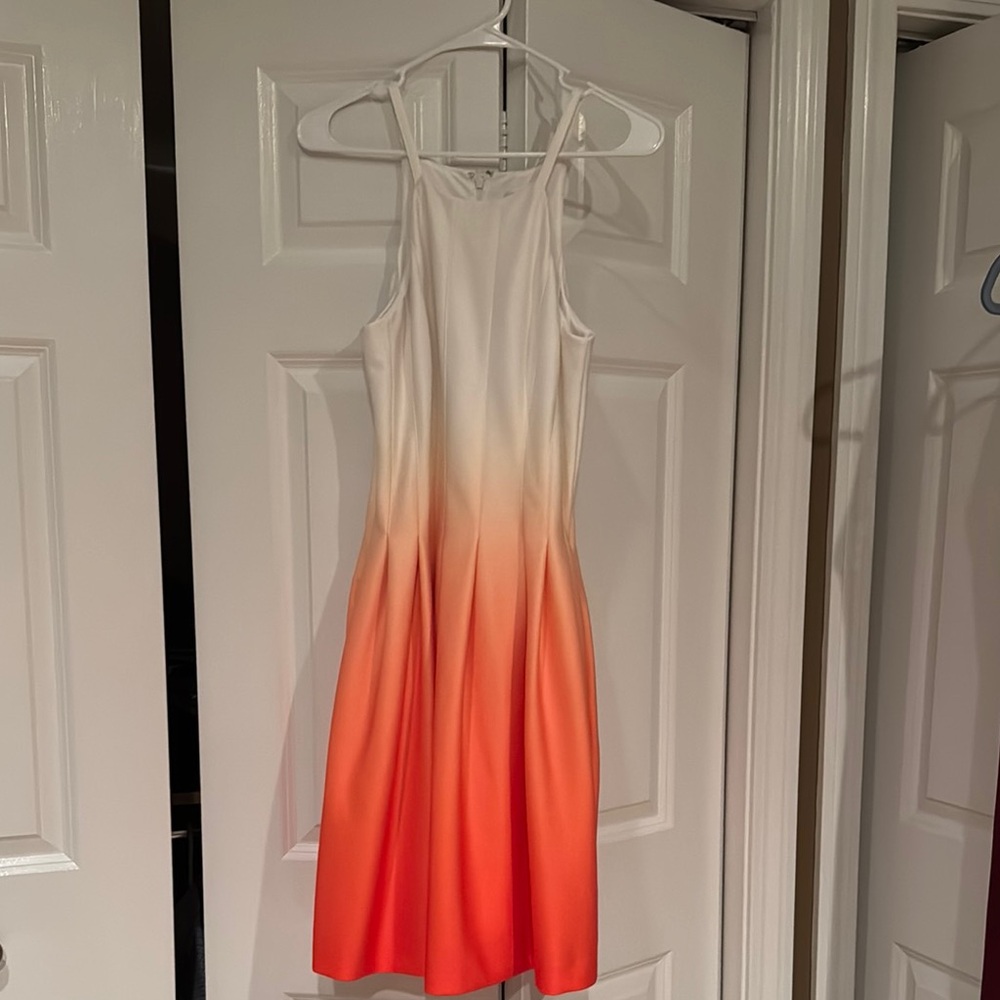 Calvin Klein White and Orange Halter Midi Sundress